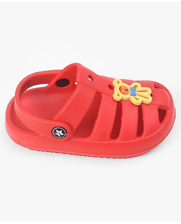 Cute Walk by Babyhug Back Strap Closure Clogs With Teddy Bear Applique - Red