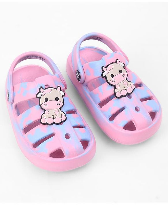 Cute Walk by Babyhug Back Strap Closure Clogs With Cow Applique - Pink