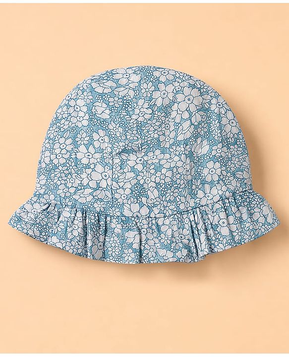 Babyhug Woven Sleeveless Floral Frock With Bow With Bloomer & Cap - White