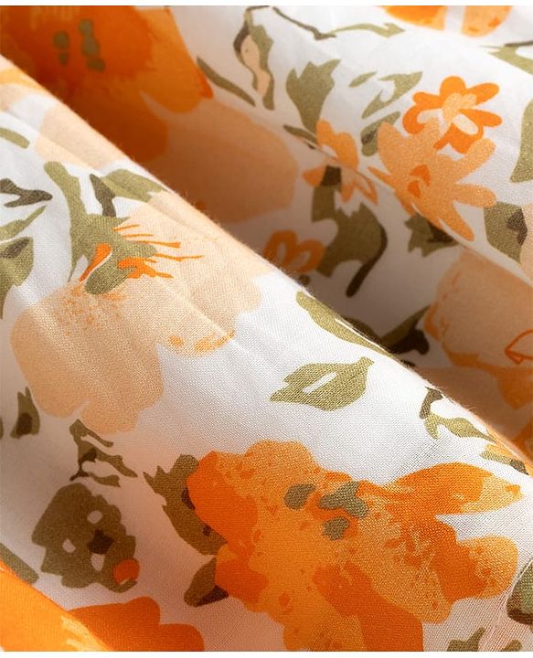Babyhug 100% Cotton Woven Half Sleeves Floral Printed Frock With Shrug - Orange