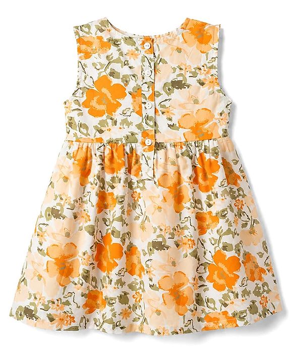 Babyhug 100% Cotton Woven Half Sleeves Floral Printed Frock With Shrug - Orange