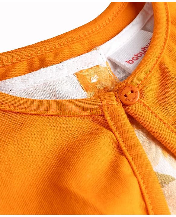 Babyhug 100% Cotton Woven Half Sleeves Floral Printed Frock With Shrug - Orange