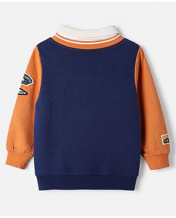 Babyhug 100% Cotton Heavy Gauge Knit Front Open Sweatshirt with Full Sleeves and Adventure Text Print in Orange