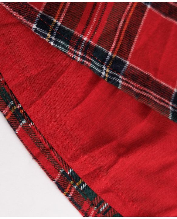 Babyhug Woven Full Sleeves Checked Frock With Bow Applique - Red