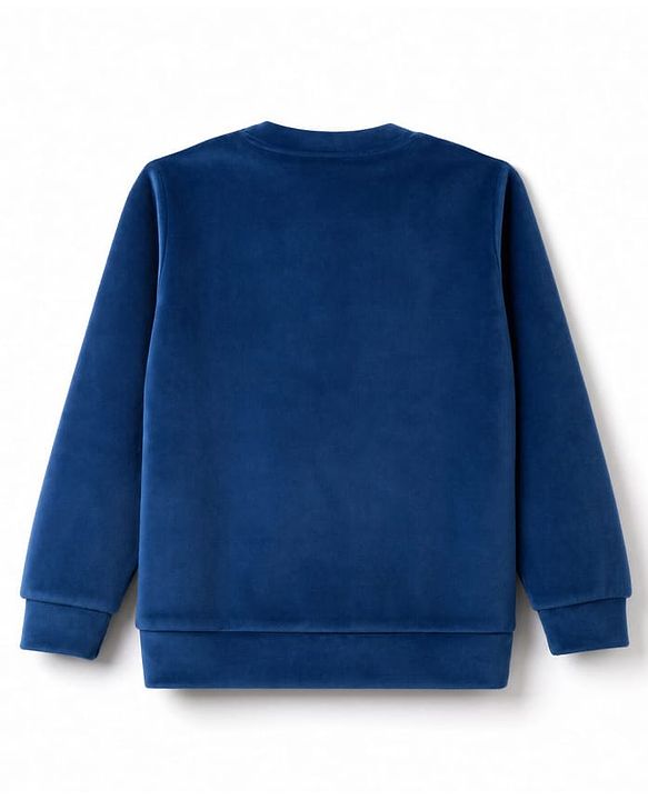Babyhug Velour Knit Full Sleeves Text & Cherry Printed Winter Wear Suit - Navy Blue