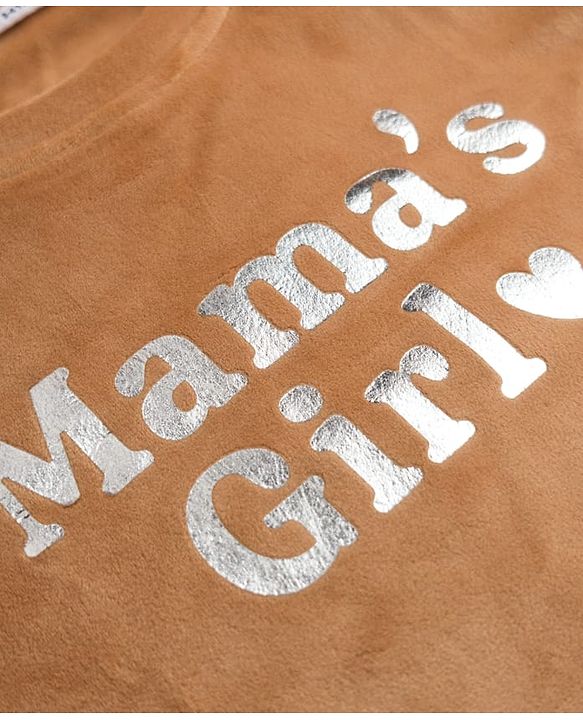 Babyhug Velour Knit Full Sleeves Text Foil Printed Winter Wear Suit - Tan