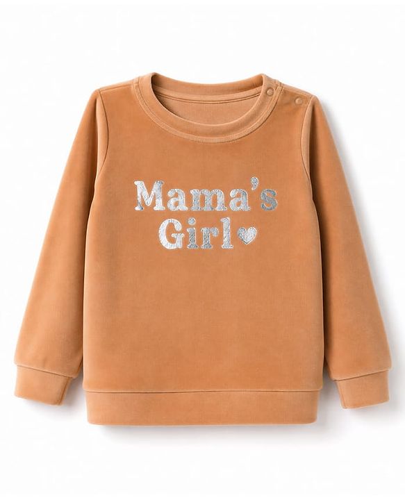 Babyhug Velour Knit Full Sleeves Text Foil Printed Winter Wear Suit - Tan