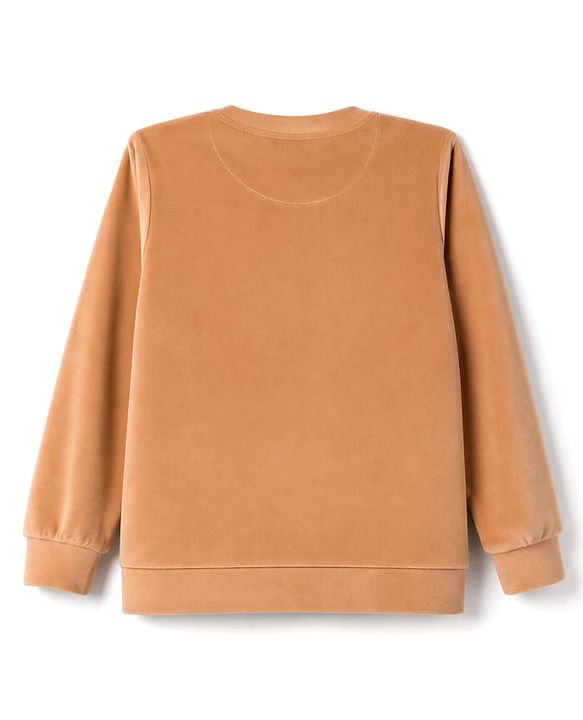 Babyhug Velour Knit Full Sleeves Text Foil Printed Winter Wear Suit - Tan