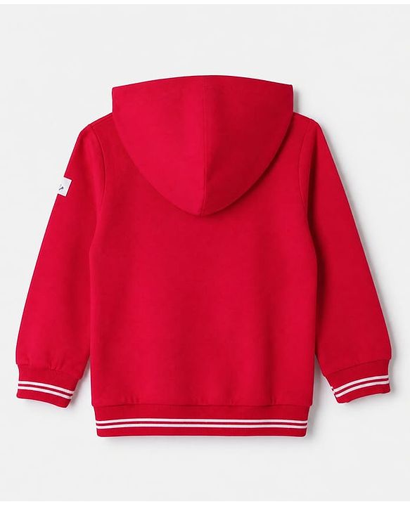 Babyhug Heavy Gauge 100% Cotton Knit Full Sleeves Hooded Sweatjacket with Front Zipper and Campus 68 League Embroidery - Red