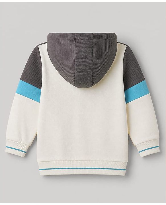Babyhug 100% Cotton Heavy Guage Knit Hooded Sweatshirt With Full Sleeves Front Open Mountain Patch in Charcoal Grey