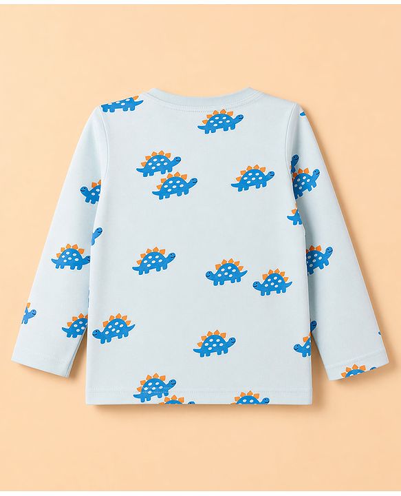 Babyhug 100% Cotton Knit Full Sleeves Co-Ords T-Shirt & Pyjama Night Suit with Tortoise Print - Aqua Blue