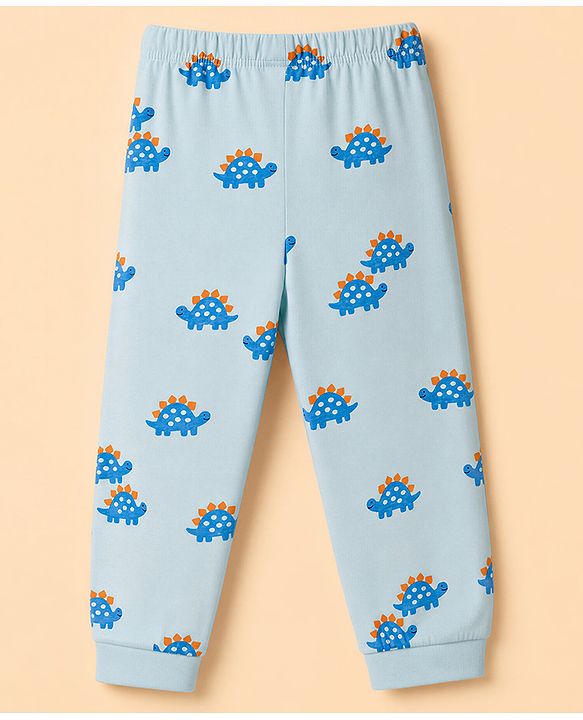 Babyhug 100% Cotton Knit Full Sleeves Co-Ords T-Shirt & Pyjama Night Suit with Tortoise Print - Aqua Blue