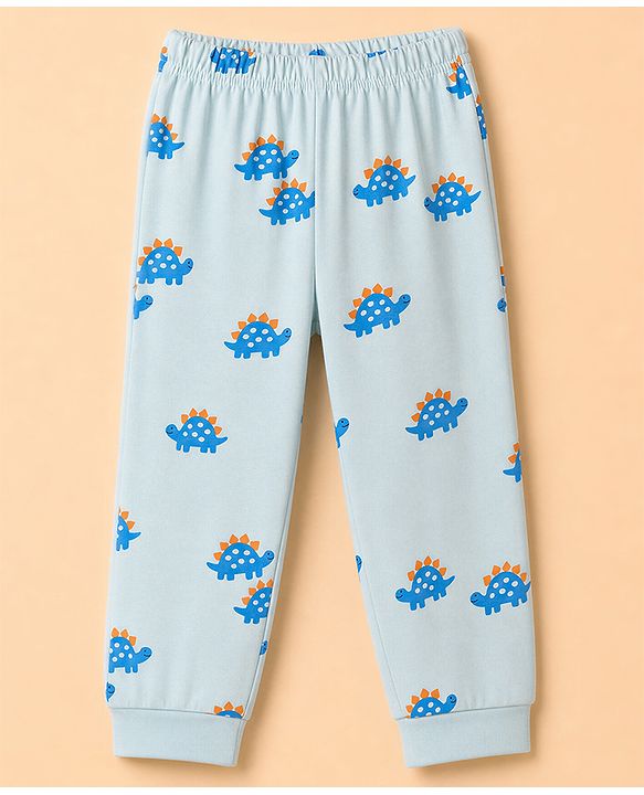 Babyhug 100% Cotton Knit Full Sleeves Co-Ords T-Shirt & Pyjama Night Suit with Tortoise Print - Aqua Blue