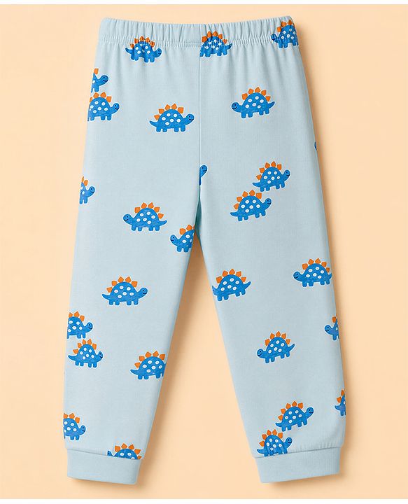 Babyhug 100% Cotton Knit Full Sleeves Co-Ords T-Shirt & Pyjama Night Suit with Tortoise Print - Aqua Blue
