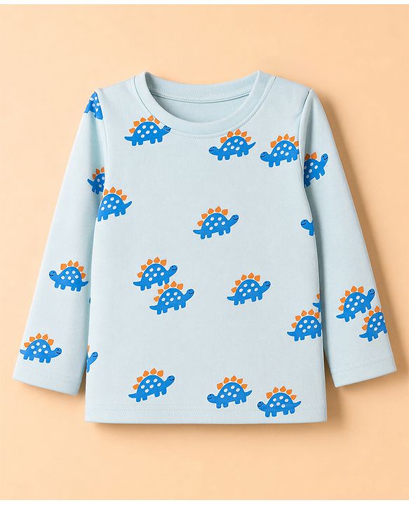 Babyhug 100% Cotton Knit Full Sleeves Co-Ords T-Shirt & Pyjama Night Suit with Tortoise Print - Aqua Blue