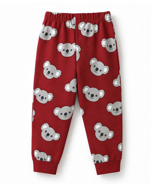 Babyhug 100% Cotton Knit Full Sleeves T-Shirt & Pyjama Night Suit with Bear Print - Grey & Red