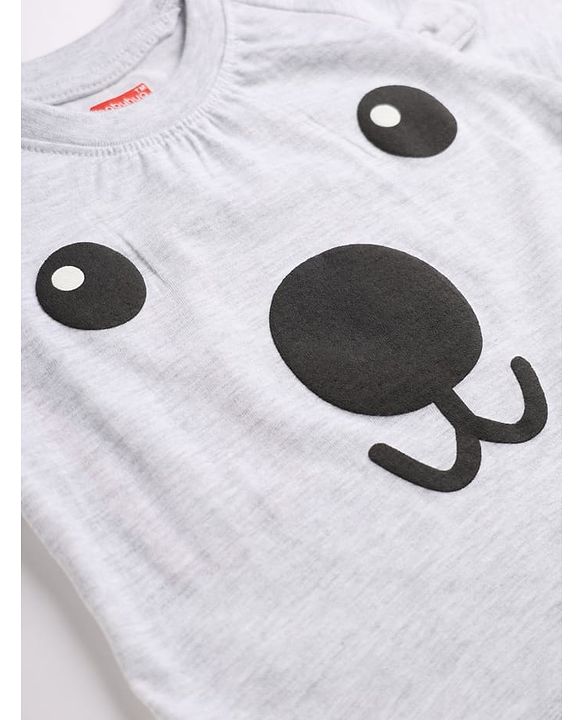 Babyhug 100% Cotton Knit Full Sleeves T-Shirt & Pyjama Night Suit with Bear Print - Grey & Red
