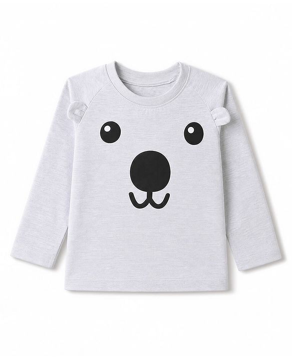 Babyhug 100% Cotton Knit Full Sleeves T-Shirt & Pyjama Night Suit with Bear Print - Grey & Red