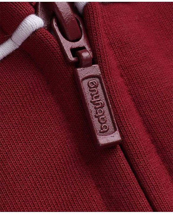 Babyhug 100% Cotton Knit Full Sleeves Hooded Sweatjackets with Raglan Sleeves and New York Athletic Dept. Champions Text Print - Maroon