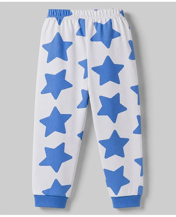 Babyhug 100% Cotton Knit Full Sleeves Co-Ords T-Shirt & Pyjama Night Suit with Star Print - Blue