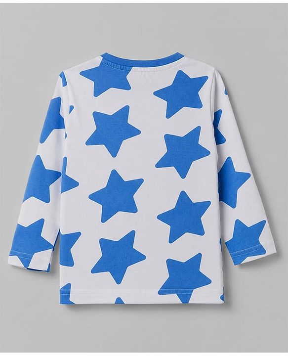 Babyhug 100% Cotton Knit Full Sleeves Co-Ords T-Shirt & Pyjama Night Suit with Star Print - Blue