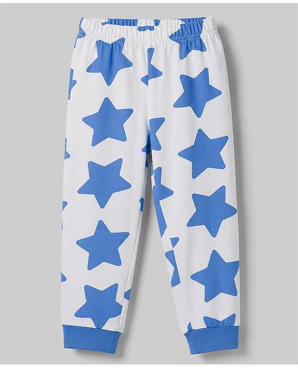 Babyhug 100% Cotton Knit Full Sleeves Co-Ords T-Shirt & Pyjama Night Suit with Star Print - Blue