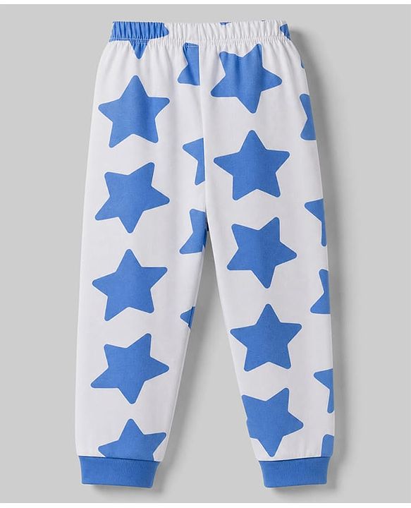 Babyhug 100% Cotton Knit Full Sleeves Co-Ords T-Shirt & Pyjama Night Suit with Star Print - Blue