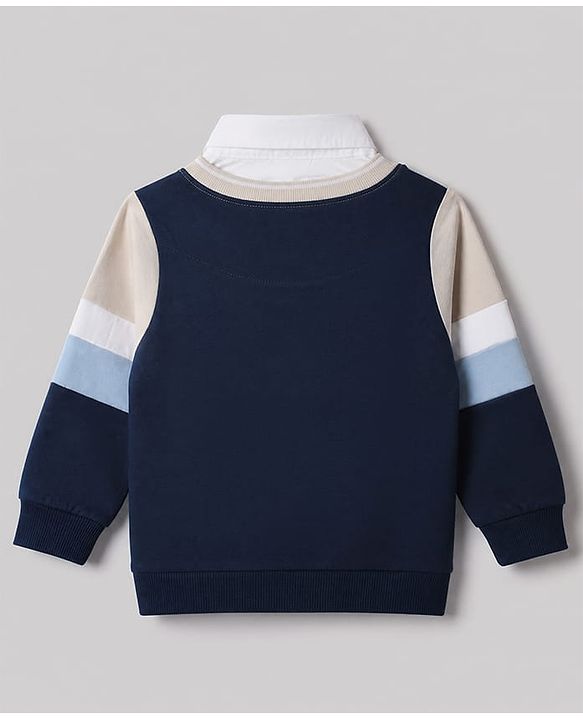 Babyhug 100% Cotton Knit Full Sleeves Sweatshirt with Brklyn New York City Embroidery and Stripes Print - Beige
