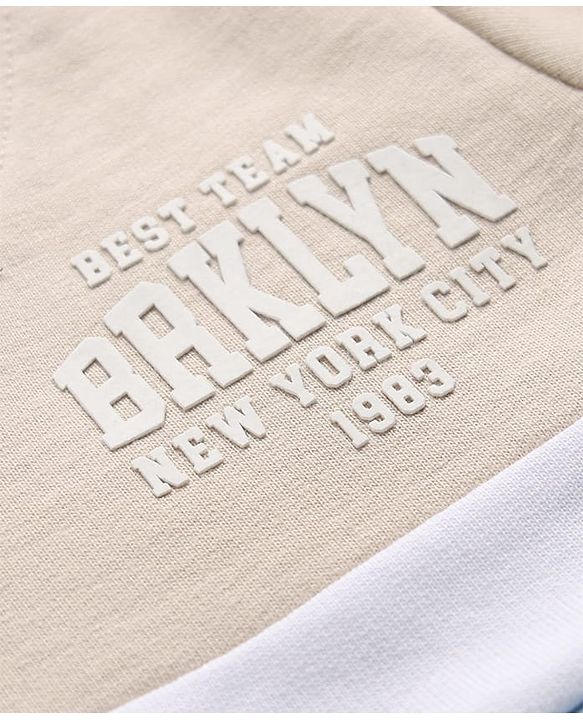 Babyhug 100% Cotton Knit Full Sleeves Sweatshirt with Brklyn New York City Embroidery and Stripes Print - Beige