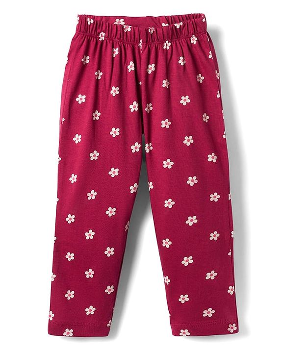 Babyhug 100% Cotton Knit Full Sleeves T-Shirts & Pajama Night Suit with Bunny Print - Maroon