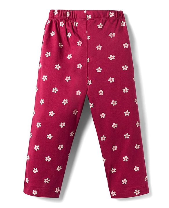 Babyhug 100% Cotton Knit Full Sleeves T-Shirts & Pajama Night Suit with Bunny Print - Maroon