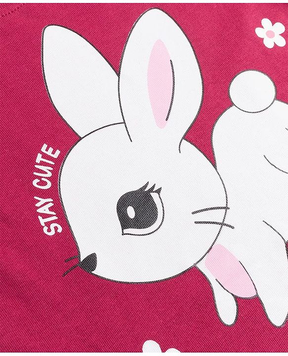 Babyhug 100% Cotton Knit Full Sleeves T-Shirts & Pajama Night Suit with Bunny Print - Maroon