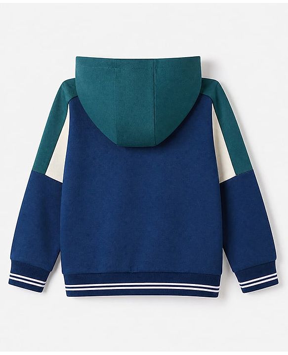 Babyhug 100% Cotton Knit Front Open Heavy Gauge Sweatshirt with Full Raglan Sleeves and Adventure Text Print - Navy Blue