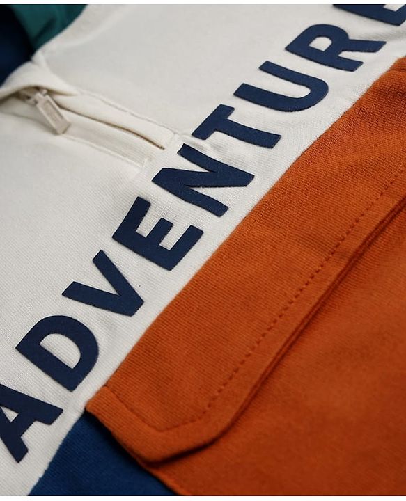 Babyhug 100% Cotton Knit Front Open Heavy Gauge Sweatshirt with Full Raglan Sleeves and Adventure Text Print - Navy Blue