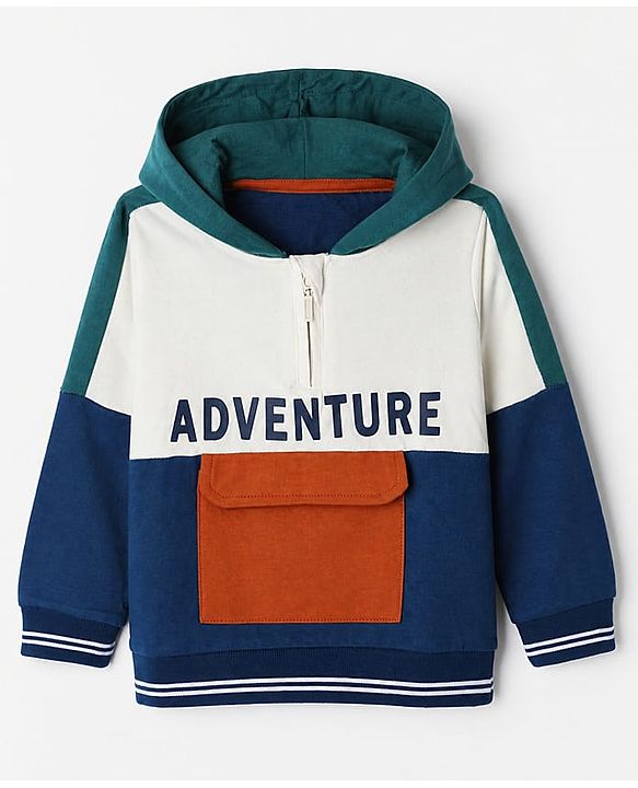 Babyhug 100% Cotton Knit Front Open Heavy Gauge Sweatshirt with Full Raglan Sleeves and Adventure Text Print - Navy Blue