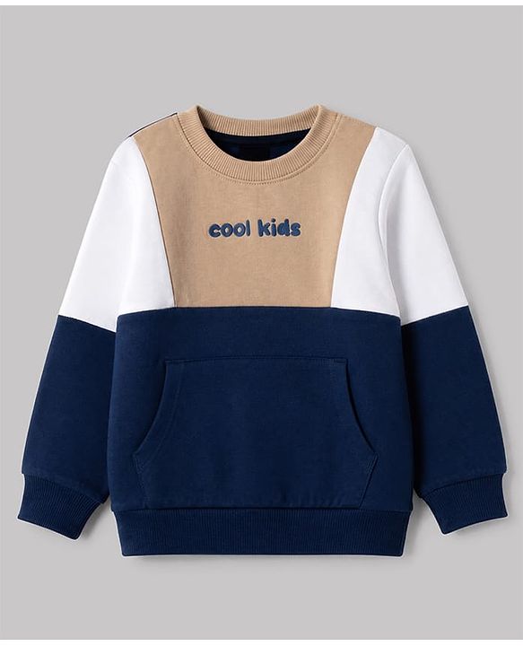 Babyhug Heavy Gauge 100% Cotton Knit Sweatshirt with Full Sleeves and Cool Kids Print - Navy Blue