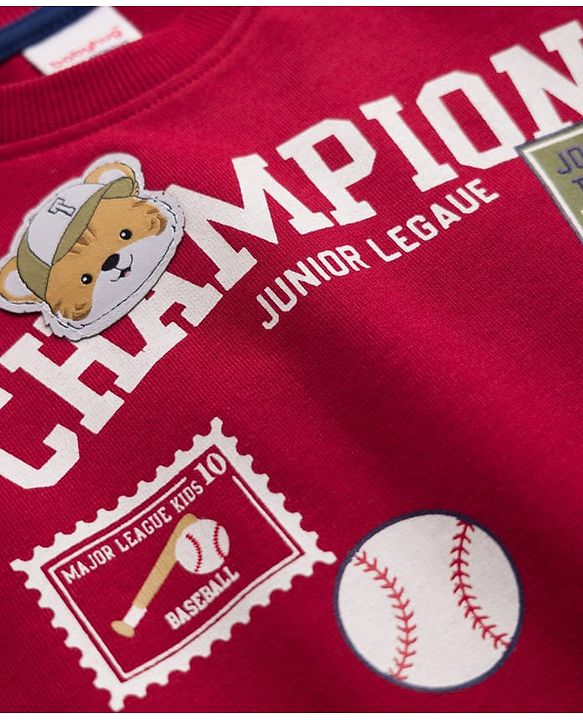 Babyhug Heavy Gauge 100% Cotton Knit Sweatshirt with Full Sleeves and Champion Text Print - Red
