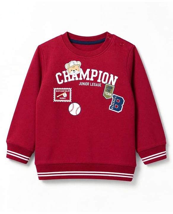 Babyhug Heavy Gauge 100% Cotton Knit Sweatshirt with Full Sleeves and Champion Text Print - Red