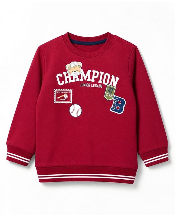 Babyhug Heavy Gauge 100% Cotton Knit Sweatshirt with Full Sleeves and Champion Text Print - Red