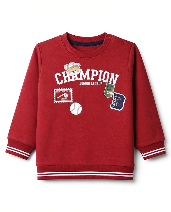 Babyhug Heavy Gauge 100% Cotton Knit Sweatshirt with Full Sleeves and Champion Text Print - Red