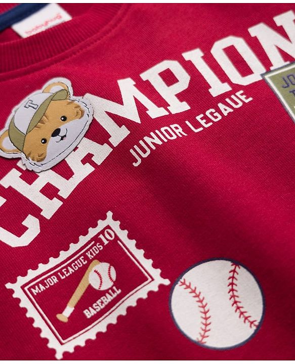 Babyhug Heavy Gauge 100% Cotton Knit Sweatshirt with Full Sleeves and Champion Text Print - Red