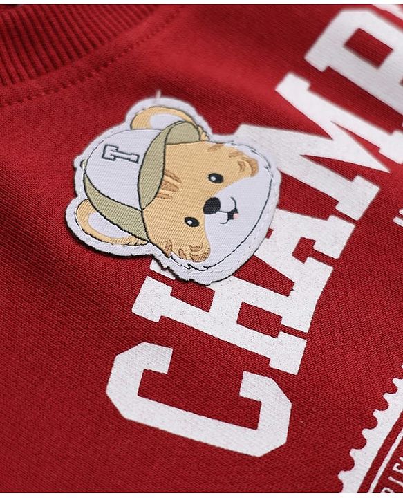Babyhug Heavy Gauge 100% Cotton Knit Sweatshirt with Full Sleeves and Champion Text Print - Red