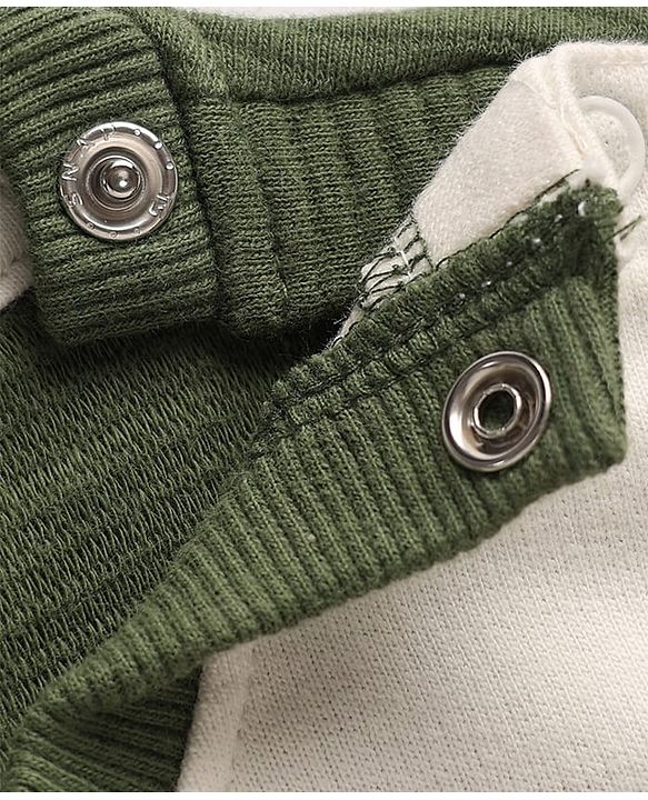 Babyhug 100% Cotton Ottoman Knit Heavy Gauge Sweatshirt with Full Sleeves and Striped Coler Block with Fun Time Patch - Green