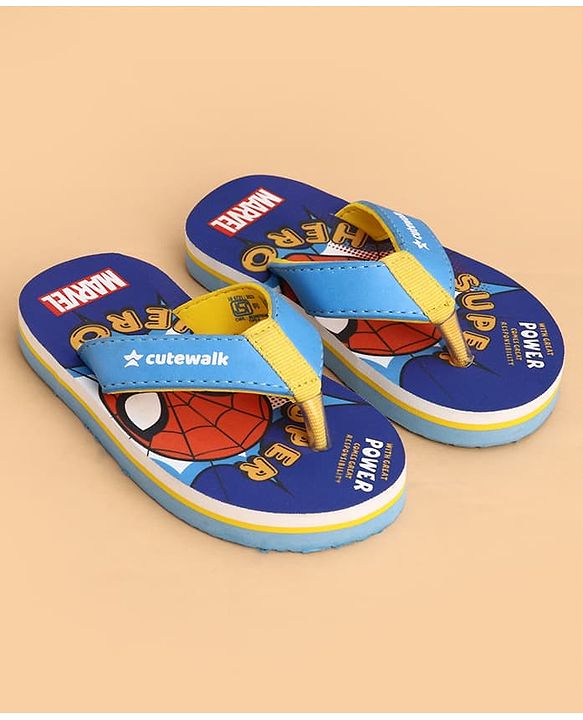 Cute Walk by Babyhug Marvel Slip On Flip Flops with Spider Man Print -  Blue