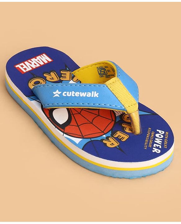 Cute Walk by Babyhug Marvel Slip On Flip Flops with Spider Man Print -  Blue