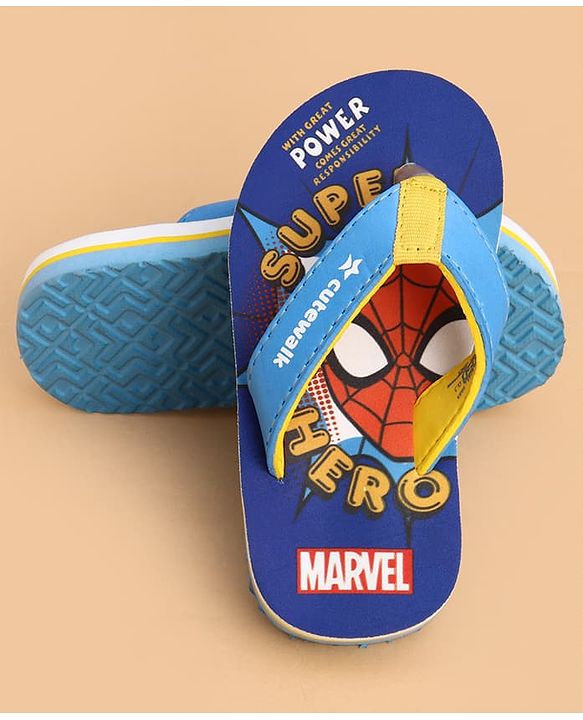 Cute Walk by Babyhug Marvel Slip On Flip Flops with Spider Man Print -  Blue