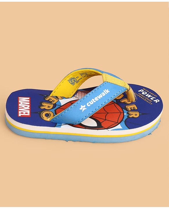 Cute Walk by Babyhug Marvel Slip On Flip Flops with Spider Man Print -  Blue