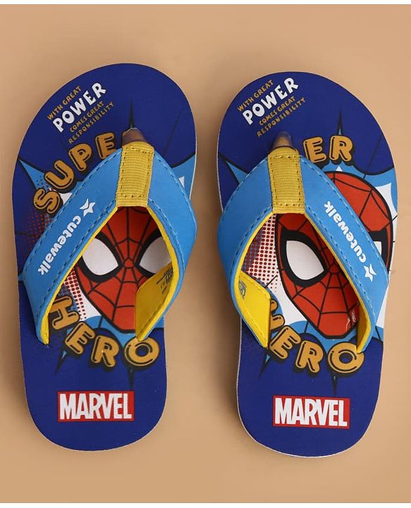 Cute Walk by Babyhug Marvel Slip On Flip Flops with Spider Man Print -  Blue