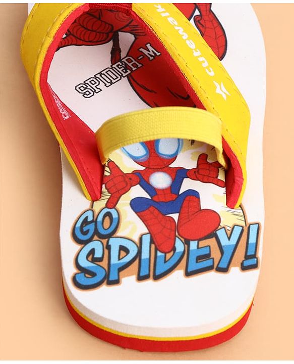 Cute Walk by Babyhug Marvel Slip On Flip Flops with Spider Man Print -  White & Red
