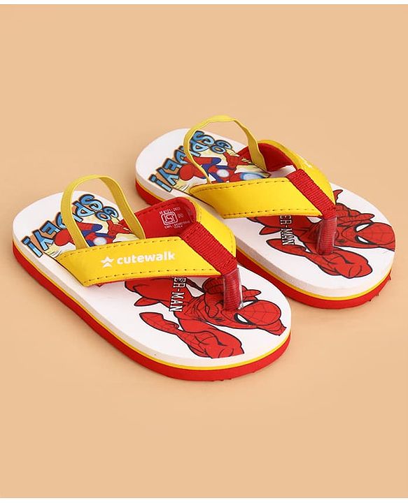 Cute Walk by Babyhug Marvel Slip On Flip Flops with Spider Man Print -  White & Red